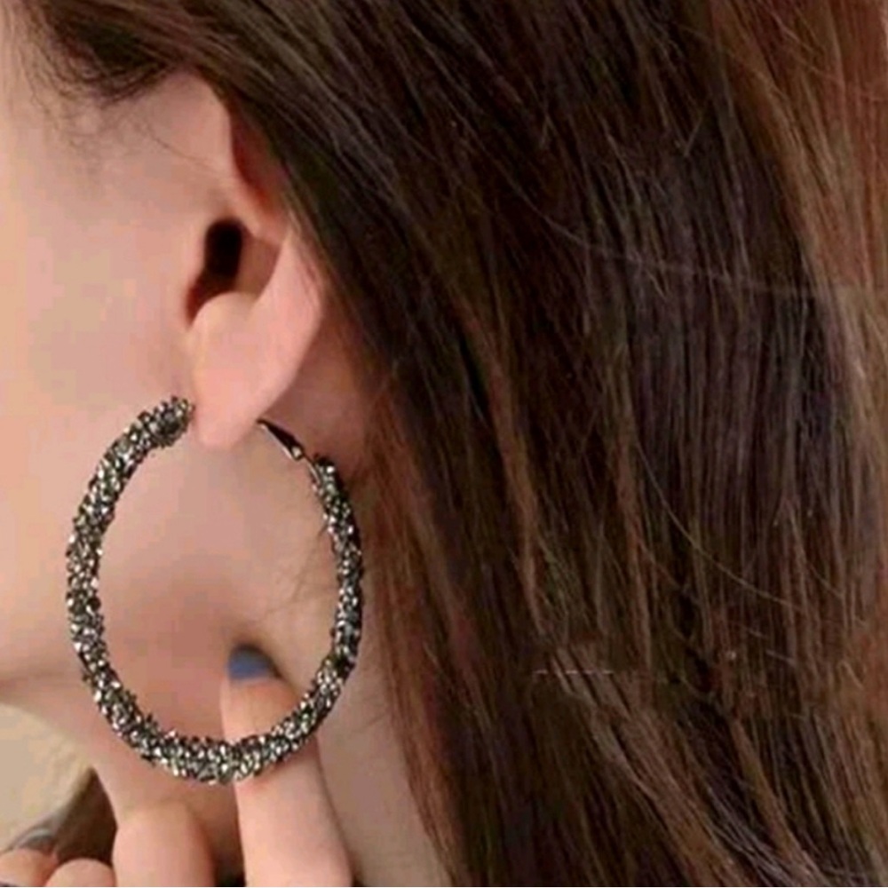 Black Rhinestone Hoop Earrings